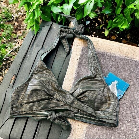 Cupshe womens S Live Life on the Beach gold and green shimmer bikini - Picture 2 of 6